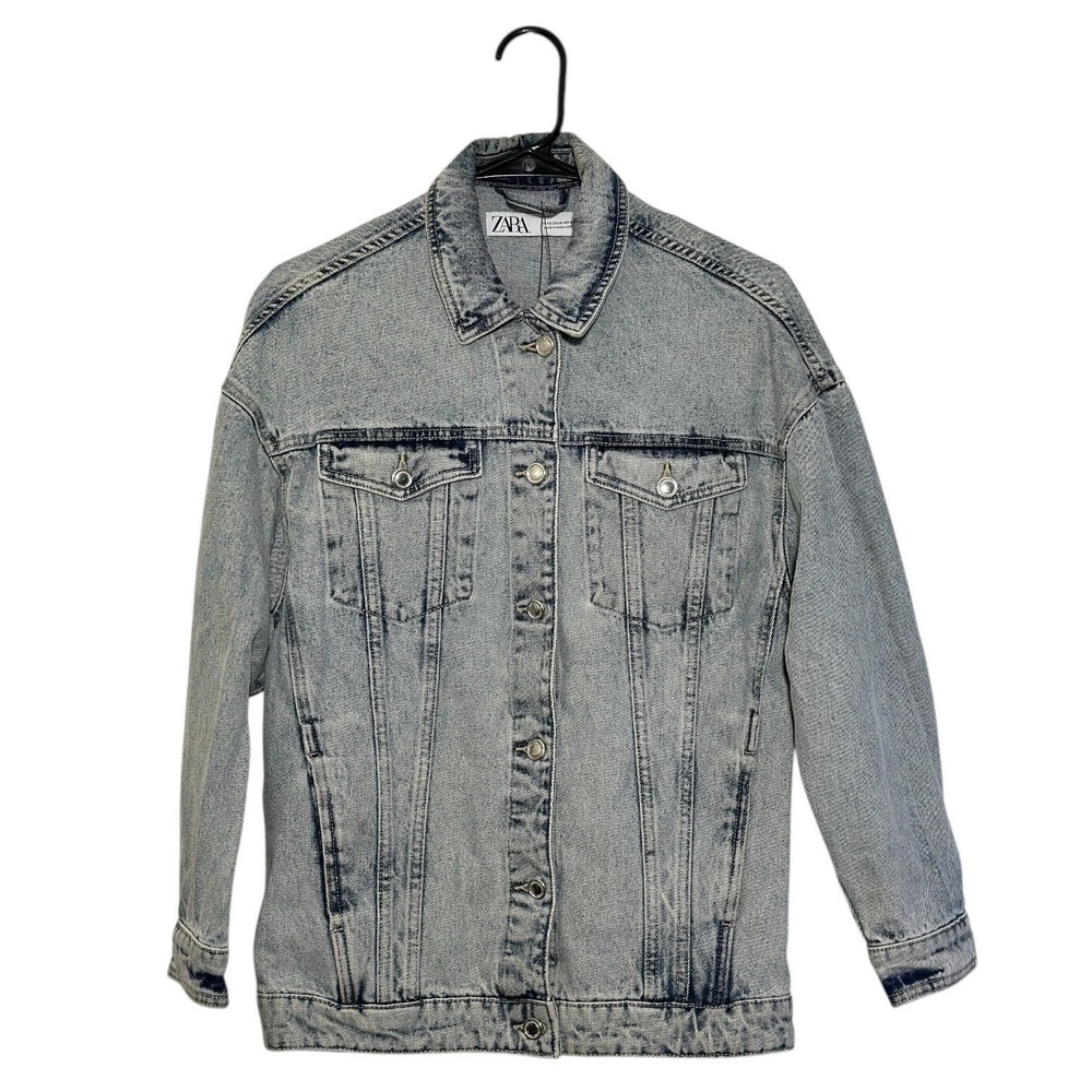 ZARA Trucker Style Oversized Light Wash Denim Jacket Cotton Women's Size XS